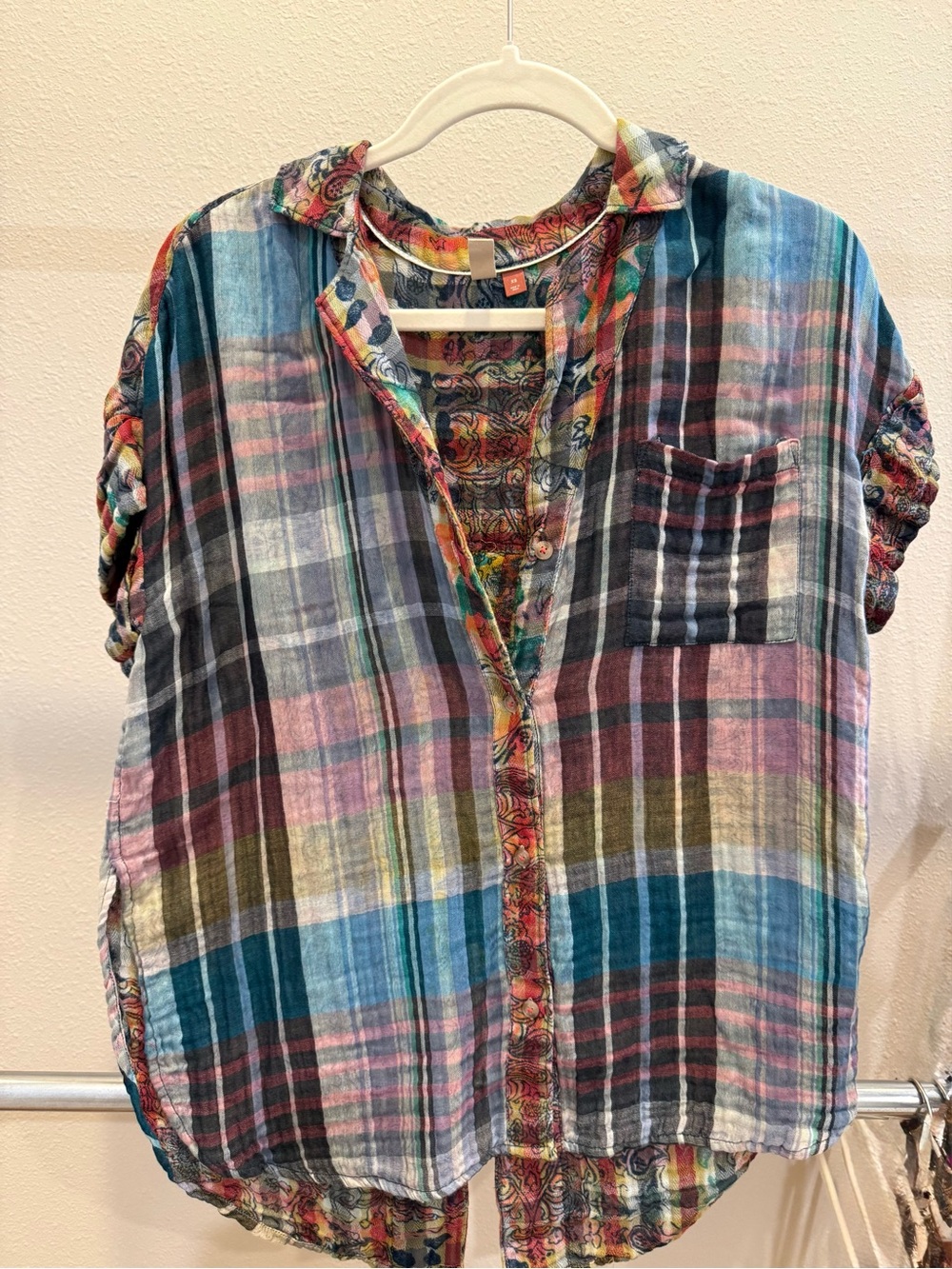 Pilcro Multicolored Plaid Short-Sleeve Button-Down Shirt